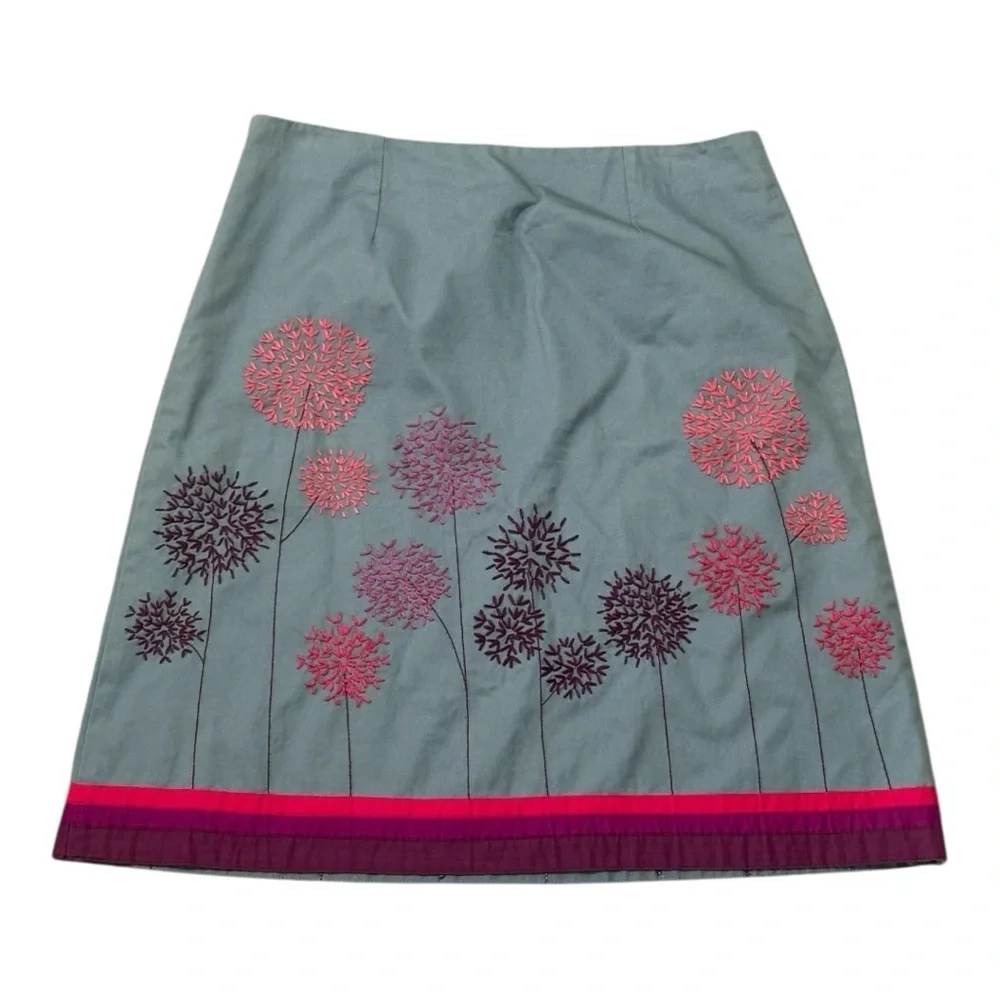 BODEN Embroidered Floral Blue Pink A Line Skirt Size 12 Spring Summer Easter